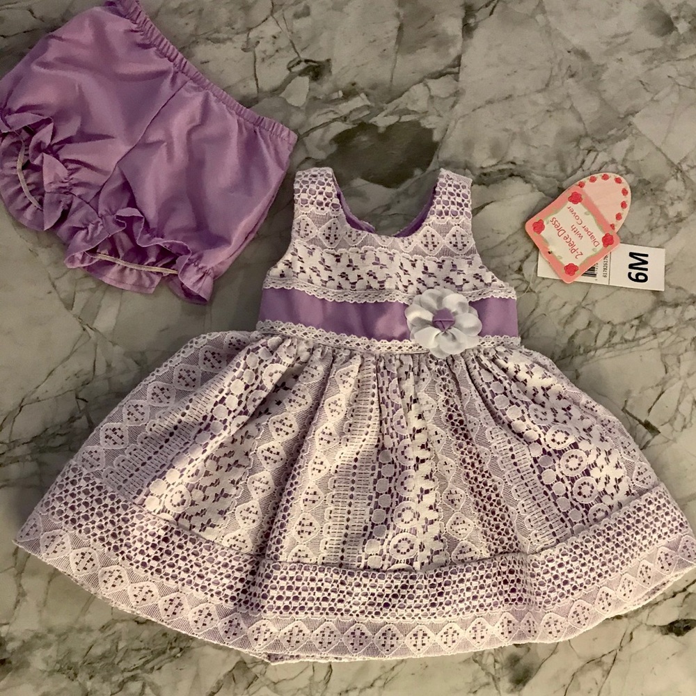 Purple & White Infant Girls Lace Party Dress